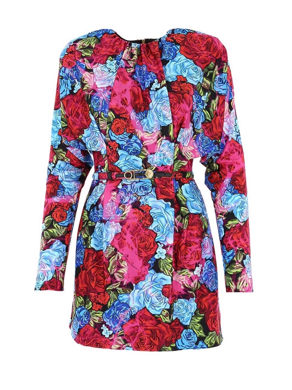 Versace Multicolor Floral Mini Dress in Pink, Red & Blue, Italy Size 42